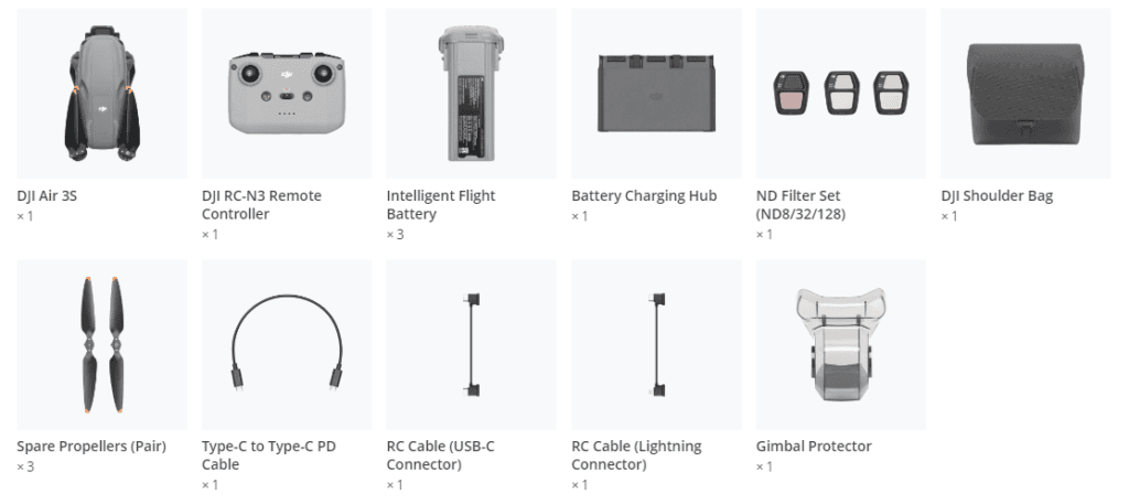 Conținut Pachet: Dronă DJI Air 3S Fly More Combo (DJI RC-N3)