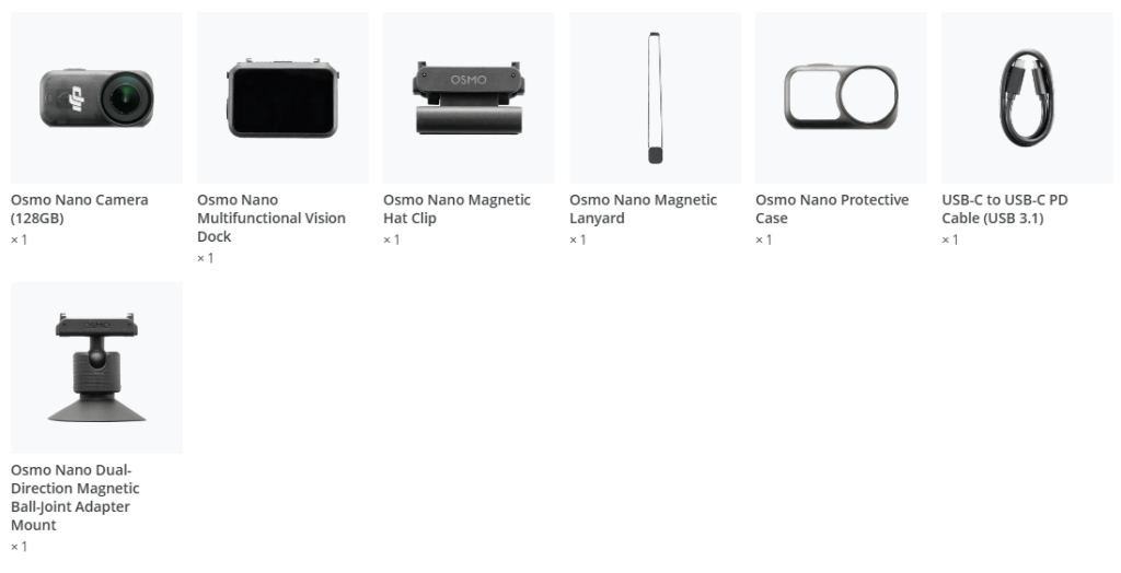 Conținut pachet cameră de acțiune DJI Osmo Nano Standard Combo