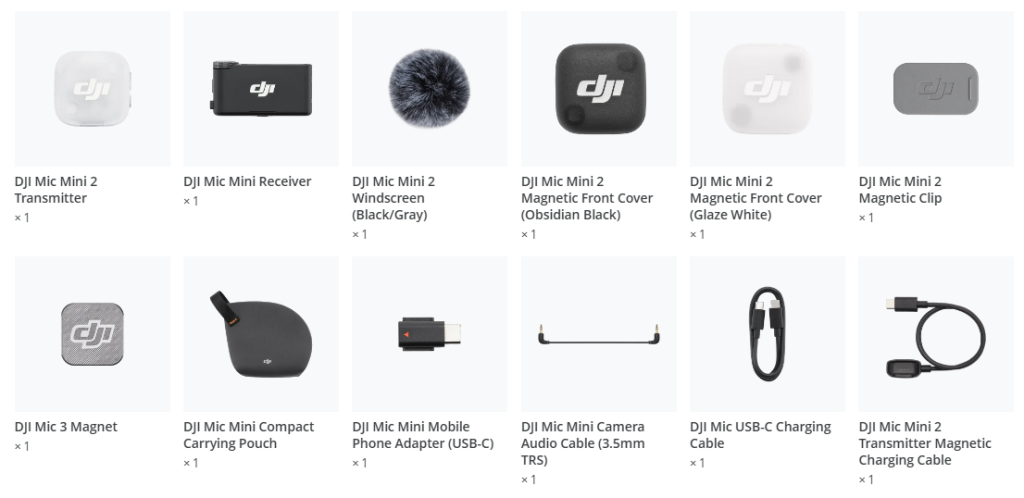 Conținut pachet Microfon wireless DJI Mic Mini 2 (1TX+1RX)